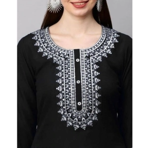 Generic Women's Cotton Printed 3-4th Sleeve Ankle Length Kurti with Pant Set (Black)