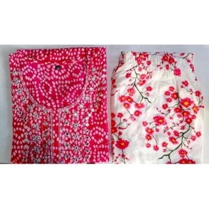 Generic Women's Cotton Printed 3-4th Sleeve Ankle Length Kurti with Pant Set (Pink)