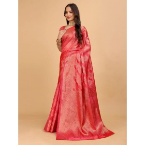 Generic Women's Organza Woven Saree With Unstitched Blouse (Beige, 5.5Mtrs)