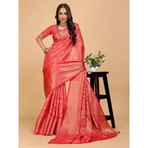 Generic Women's Organza Woven Saree With Unstitched Blouse (Magenta, 5.5Mtrs)