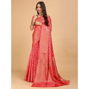 Generic Women's Organza Woven Saree With Unstitched Blouse (Magenta, 5.5Mtrs)