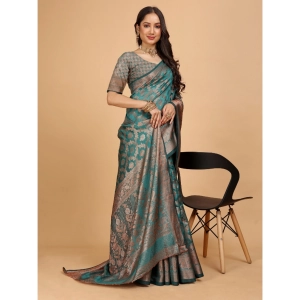 Generic Women's Organza Woven Saree With Unstitched Blouse (Green, 5.5Mtrs)
