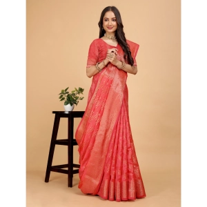 Generic Women's Organza Woven Saree With Unstitched Blouse (Beige, 5.5Mtrs)