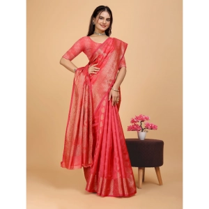 Generic Women's Organza Woven Saree With Unstitched Blouse (Beige, 5.5Mtrs)