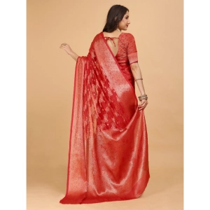 Generic Women's Organza Woven Saree With Unstitched Blouse (Red, 5.5Mtrs)