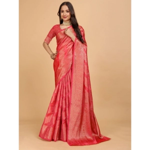Generic Women's Organza Woven Saree With Unstitched Blouse (Beige, 5.5Mtrs)