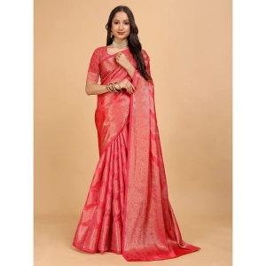 Generic Women's Organza Woven Saree With Unstitched Blouse (Beige, 5.5Mtrs)