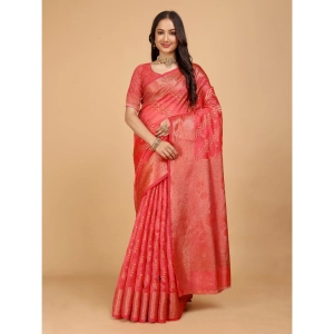 Generic Women's Organza Woven Saree With Unstitched Blouse (Beige, 5.5Mtrs)