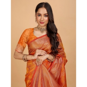 Generic Women's Organza Woven Saree With Unstitched Blouse (Green, 5.5Mtrs)