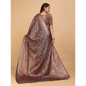 Generic Women's Organza Woven Saree With Unstitched Blouse (Brown, 5.5Mtrs)