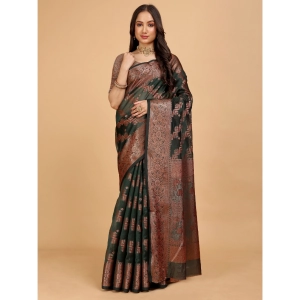 Generic Women's Organza Woven Saree With Unstitched Blouse (Dark Green, 5.5Mtrs)