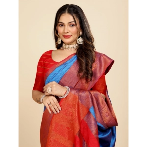 Generic Women's Organza Woven Saree With Unstitched Blouse (Light Blue, 5.5Mtrs)