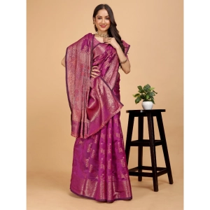 Generic Women's Organza Woven Saree With Unstitched Blouse (Pink, 5.5Mtrs)