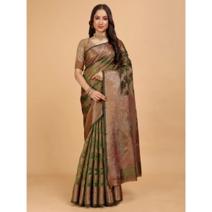 Generic Women's Organza Woven Saree With Unstitched Blouse (Light Green-Gold, 5.5Mtrs)