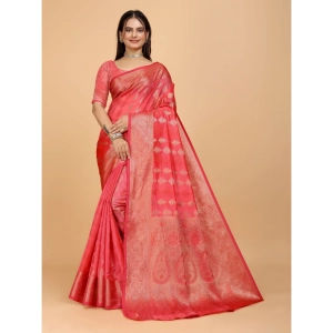 Generic Women's Organza Woven Saree With Unstitched Blouse (Beige, 5.5Mtrs)