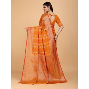 Generic Women's Organza Woven Saree With Unstitched Blouse (Mustard, 5.5Mtrs)