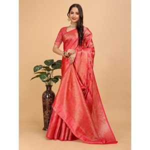 Generic Women's Organza Woven Saree With Unstitched Blouse (Beige, 5.5Mtrs)