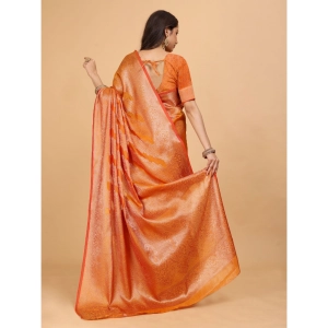 Generic Women's Organza Woven Saree With Unstitched Blouse (Orange, 5.5Mtrs)