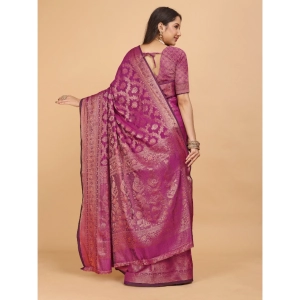 Generic Women's Organza Woven Saree With Unstitched Blouse (Pink, 5.5Mtrs)