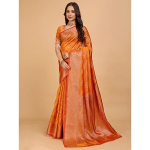 Generic Women's Organza Woven Saree With Unstitched Blouse (Green, 5.5Mtrs)