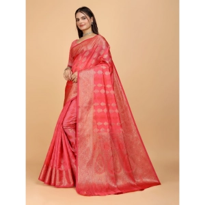 Generic Women's Organza Woven Saree With Unstitched Blouse (Beige, 5.5Mtrs)