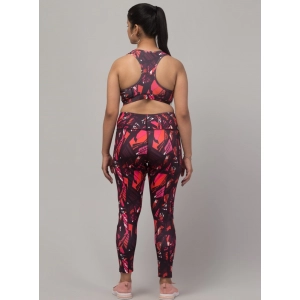 Generic Women's Polyester Spandex Printed Ankle Length High Rise Slip On Tights and Bra Set (Red)
