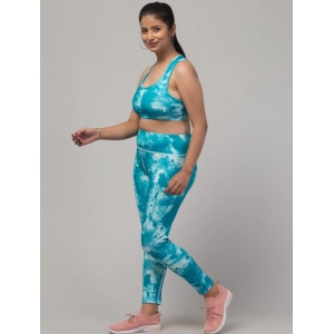 Generic Women's Polyester Spandex Printed Ankle Length High Rise Slip On Tights and Bra Set (SkyBlue)