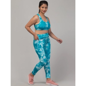 Generic Women's Polyester Spandex Printed Ankle Length High Rise Slip On Tights and Bra Set (SkyBlue)