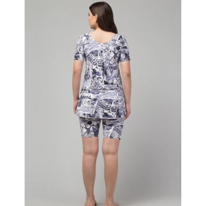 Generic Women's Polyester Spandex Printed Above Knee Slip On Round Neck Swimsuit Set (Grey)