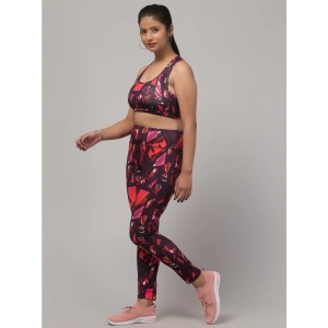 Generic Women's Polyester Spandex Printed Ankle Length High Rise Slip On Tights and Bra Set (Red)