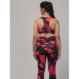 Generic Women's Polyester Spandex Printed Ankle Length High Rise Slip On Tights and Bra Set (Red)