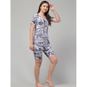 Generic Women's Polyester Spandex Printed Above Knee Slip On Round Neck Swimsuit Set (Grey)