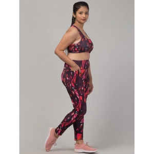 Generic Women's Polyester Spandex Printed Ankle Length High Rise Slip On Tights and Bra Set (Red)