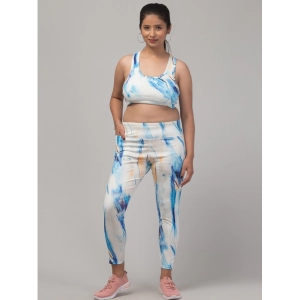 Generic Women's Polyester Spandex Printed Ankle Length High Rise Slip On Tights and Bra Set (SkyBlue)