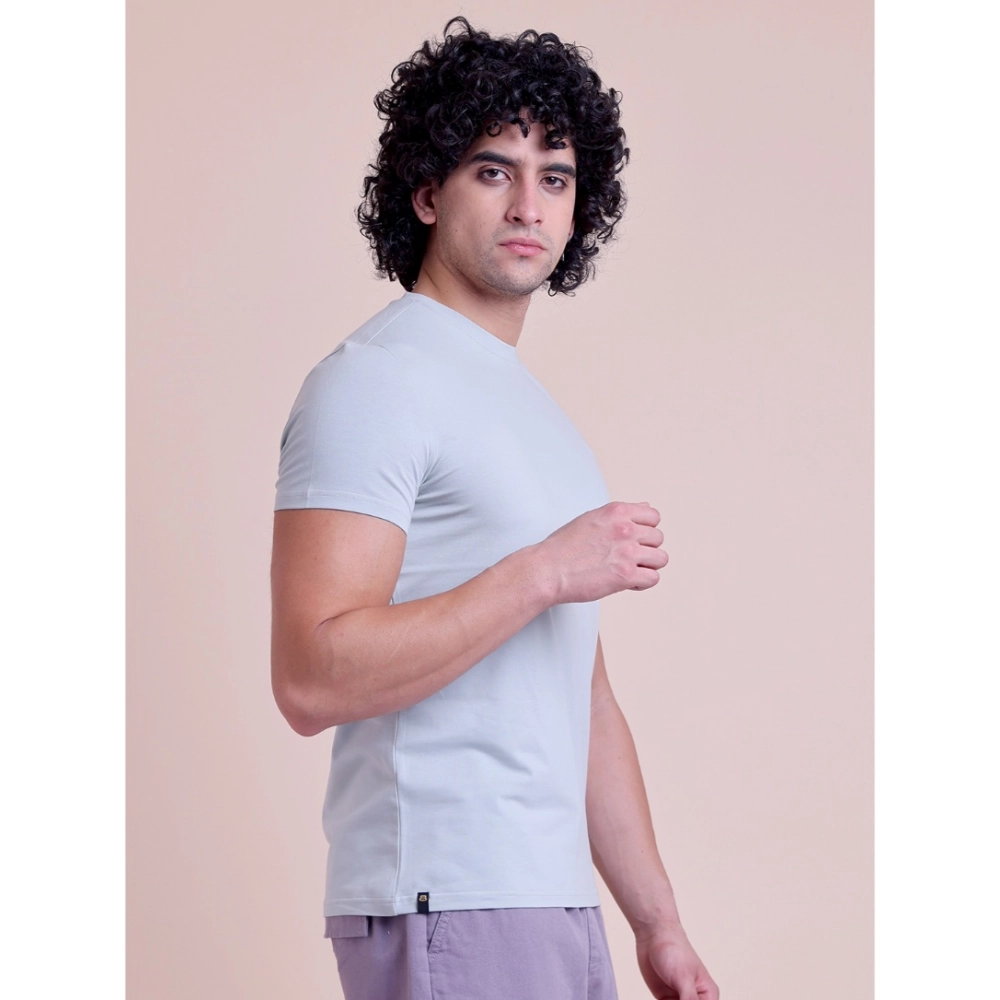 Men's Casual Cotton Solid Half Sleeve Round Neck T-Shirt (Grey)