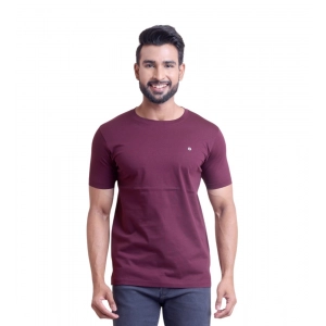 Generic Men's Casual Cotton Solid Half Sleeve Round Neck T-Shirt (Wine)