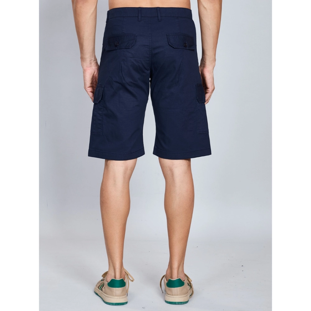 Men's Casual Cotton Solid Knee Length Cargo Shorts (Navy) Men's Casual Cotton Solid Knee Length Cargo Shorts (Navy)