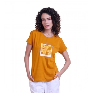 Generic Women's Casual Cotton Printed Half Sleeve Round Neck T-Shirt (Peanutbrown)