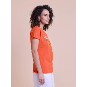 Generic Women's Casual Cotton Printed Half Sleeve Round Neck T-Shirt (Rust)