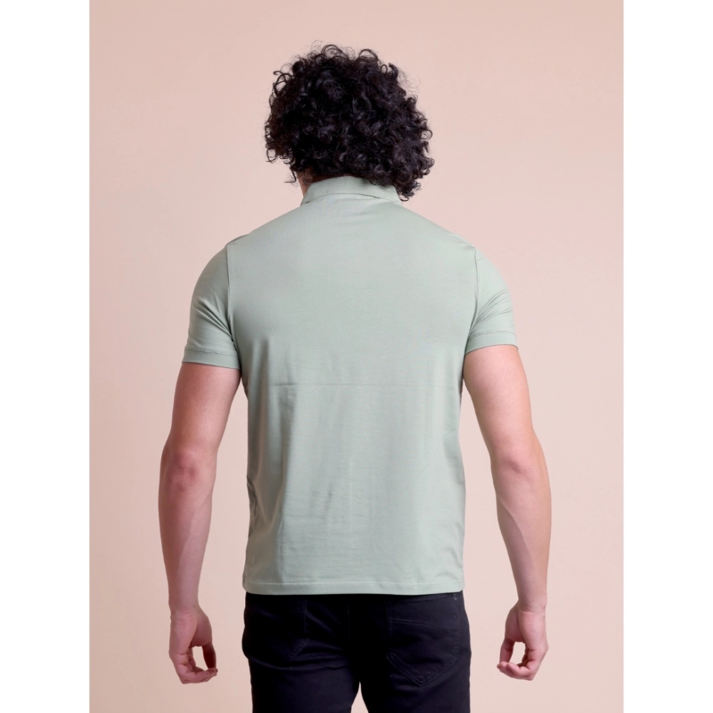 Men's Casual Cotton Solid Half Sleeve Polo Neck T-Shirt (Newsage)