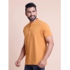 Men's Casual Cotton Solid Half Sleeve Mandarin Collar T-Shirt (Brown)
