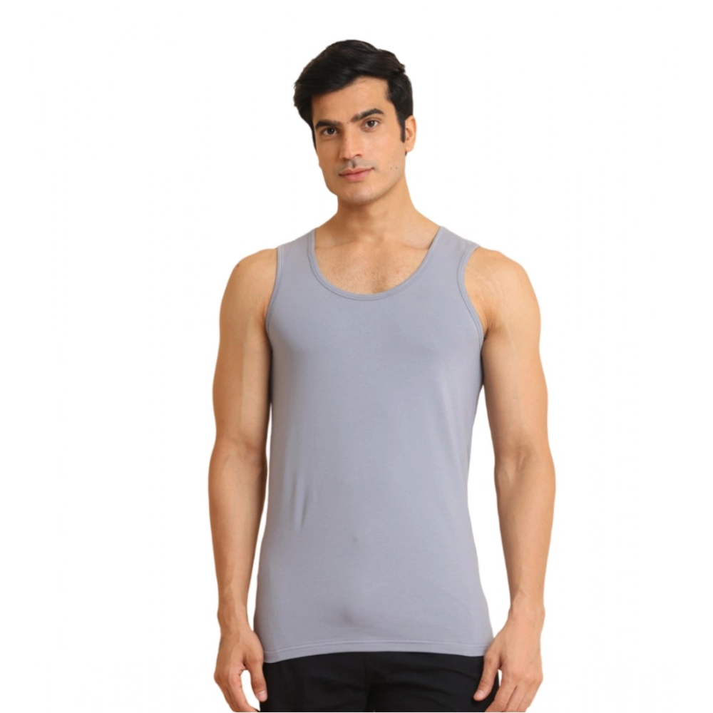 Generic Men's Casual Cotton Solid Round Neck Sleeveless Vest (Teegrey)