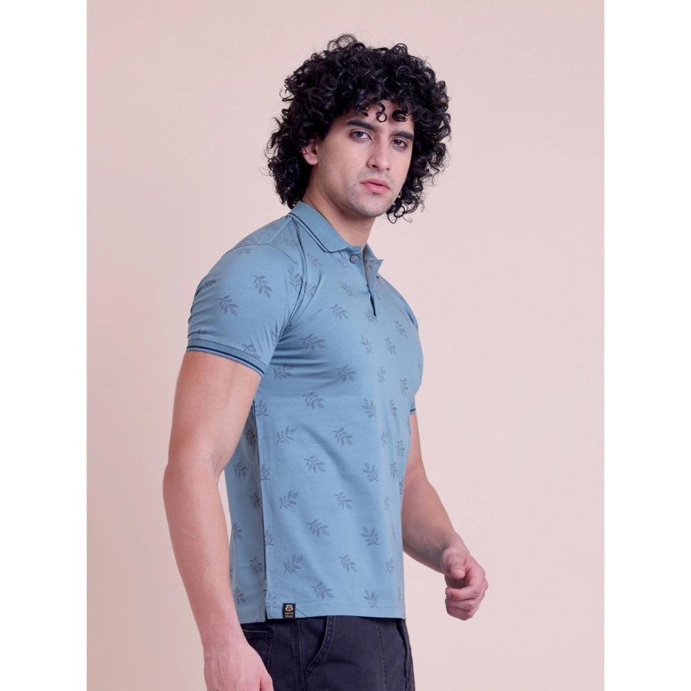 Men's Casual Cotton Printed Half Sleeve Round Neck T-Shirt (Green)