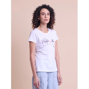 Generic Women's Casual Cotton Printed Half Sleeve Round Neck T-Shirt (White)