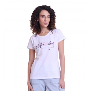 Generic Women's Casual Cotton Printed Half Sleeve Round Neck T-Shirt (White)