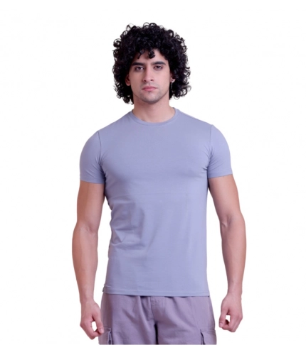 Men's Casual Cotton Solid Half Sleeve Round Neck T-Shirt (Purple)