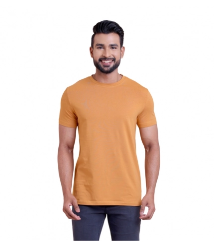 Men's Casual Cotton Solid Half Sleeve Round Neck T-Shirt (Brown)