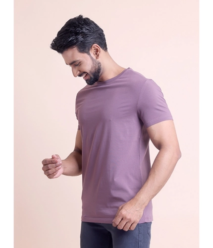 Men's Casual Cotton Solid Half Sleeve Round Neck T-Shirt (Berry)