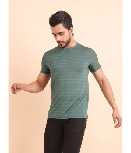 Men's Casual Nylon Solid Half Sleeve Round Neck T-Shirt (Green)