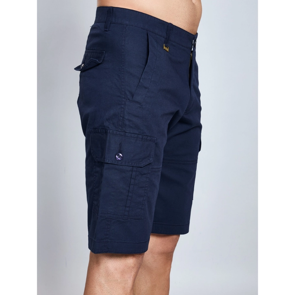 Men's Casual Cotton Solid Knee Length Cargo Shorts (Navy) Men's Casual Cotton Solid Knee Length Cargo Shorts (Navy)